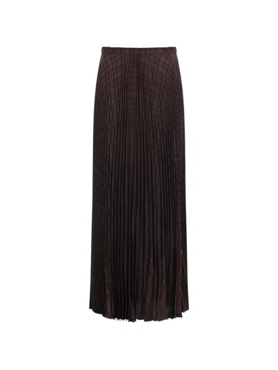 Aspesi Check-print Pleated Maxi Skirt In Brown
