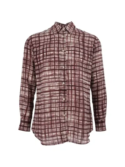 Aspesi Check-print Silk Shirt In Red