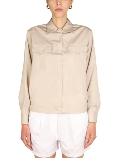 Aspesi Chic Pointed Collar Poplin Shirt In Nude