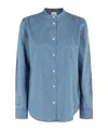 Shop Aspesi Chinese Collar Denim Shirt In Blue