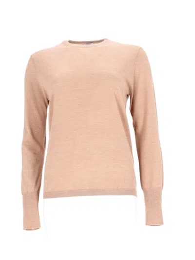 Aspesi Classic Crew Neck Sweater In Fine Knit Virgin Wool In Pink