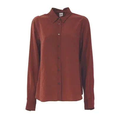 Aspesi Classic Pure Silk Shirt In Brick Red In Burgundy