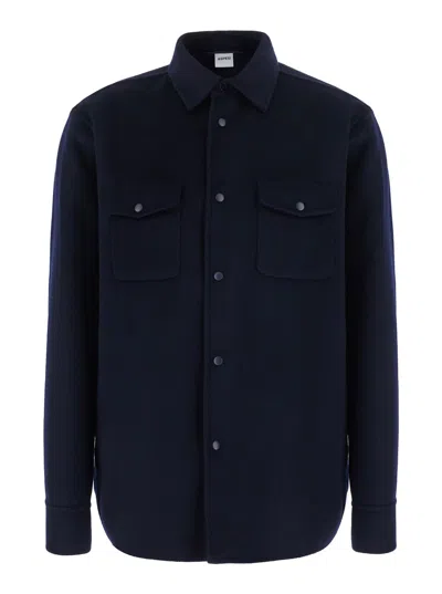 Aspesi Classic Wool Dress Shirt With Button-front And Long Sleeves In Blu