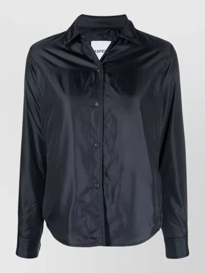 Aspesi Collared Neck Long Sleeve Nylon Silk Shirt In Black