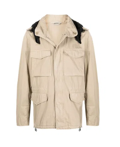 Aspesi Concealed Hood Military Jacket In Neutral