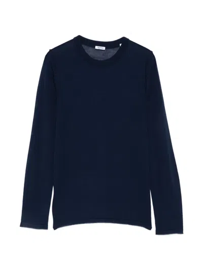 Aspesi Contrast-stitch Long-sleeve Sweater In Blue