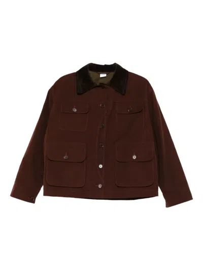 Aspesi Corduroy-collar Buttoned Jacket In Red