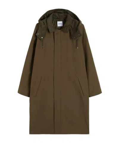 Aspesi Corduroy-collar Hooded Coat In Brown