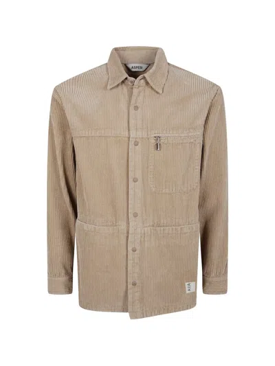 Aspesi Corduroy Zip-pocket Shirt In Neutrals