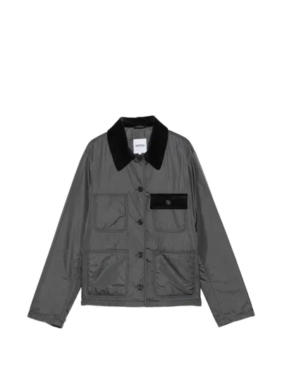 Aspesi Corduroy-collar Patch-pocket Jacket In Gray