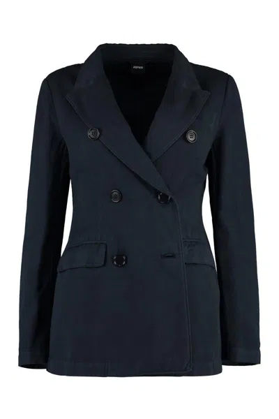 Aspesi Cotton And Linen Blazer In Blue