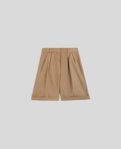 Aspesi Cotton And Linen Gabardine Bermuda Shorts In Brown