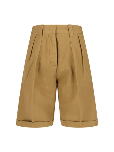 Aspesi Beige Cotton Linen Shorts In Brown