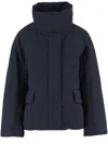 Aspesi Cotton Blend Jacket With High Collar And Flap Pockets In Blue