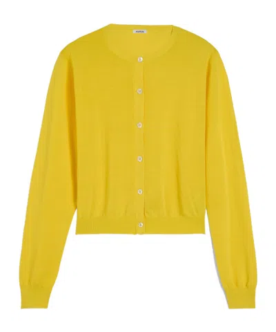 Aspesi Cotton Crew-neck Cardigan In Yellow