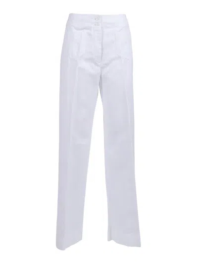 Aspesi Cotton Linen Lace Up Straight-leg Pants In White