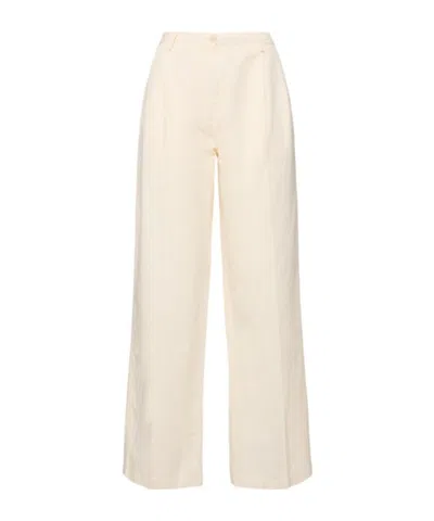 Aspesi Cotton & Linen Wide Leg Pants In Ivory