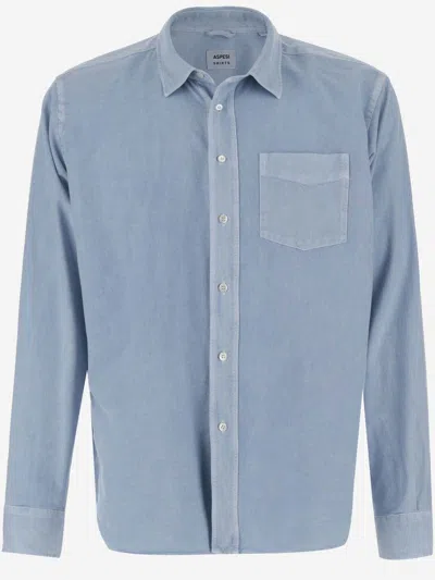 Aspesi Cotton Oxford Shirt In Clear Blue