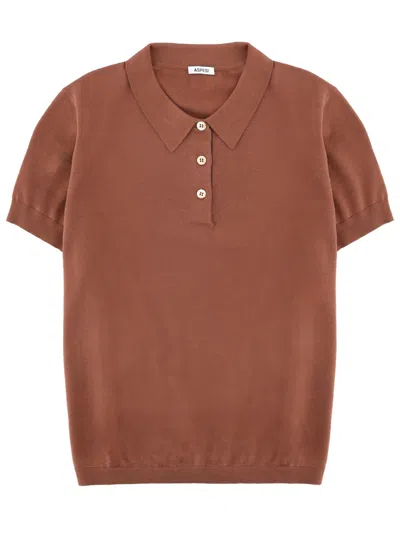 Aspesi Brown Cotton-silk-linen Polo