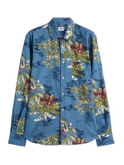 Aspesi Cotton Shirt And Linen Fantasy Drawing Hawaii In Blue