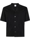 Aspesi Short-sleeved Cotton Knit Shirt With Pointed Collar In Black