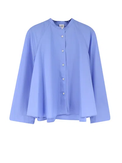 Aspesi Cropped Cotton Shirt Raglan Sleeves Crew Neck In Blue