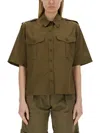 Aspesi Cotton Shirt With Pockets And Epaulettes In Military Green