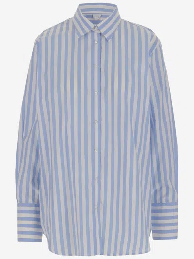 Aspesi Cotton Shirt With Striped Pattern In Clear Blue