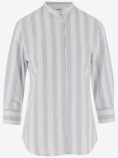 Aspesi Cotton Shirt With Striped Pattern In Clear Blue