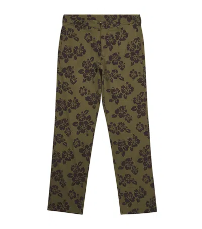 Aspesi Cotton Straight Floral Trousers In Green