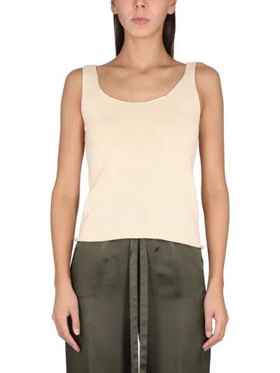 Aspesi Round Shoulder Cotton Top In Brown