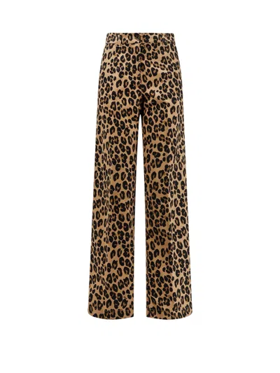 Aspesi Animal Print Cotton Trousers With Button Detail In Brown
