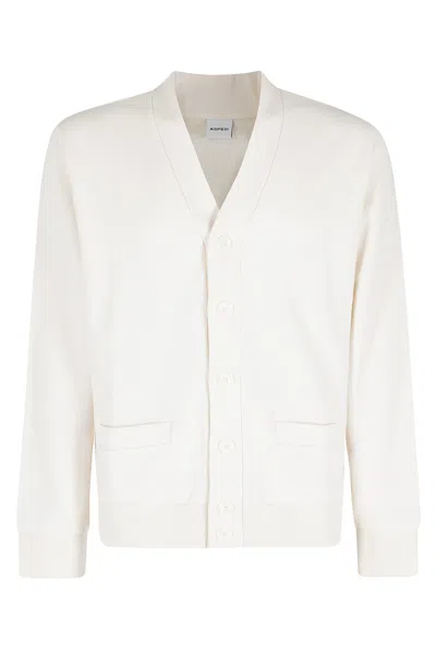 Aspesi Cream Mod. Ay68 V-neck Organic Cotton Cardigan In White