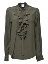 Aspesi Green Crepe De Chine Blouse With Ruffles
