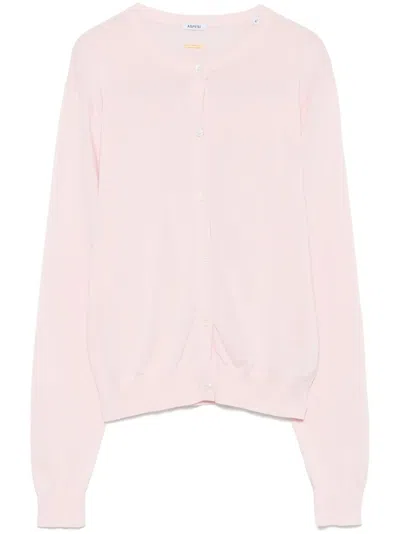 Aspesi Crew-neck Cotton Cardigan In Pink