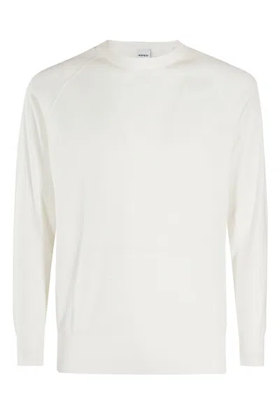 Aspesi Crew Neck Cotton Sweater With Ribbed Trim In White