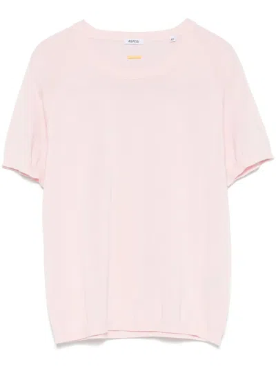 Aspesi Crew-neck Cotton T-shirt In Pink