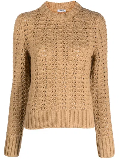 Aspesi Crew-neck Pointelle-knit Jumper In Neutrals