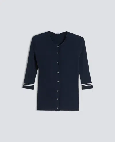 Aspesi Crewneck Cardigan In Pure Cotton Ribbed In Blue