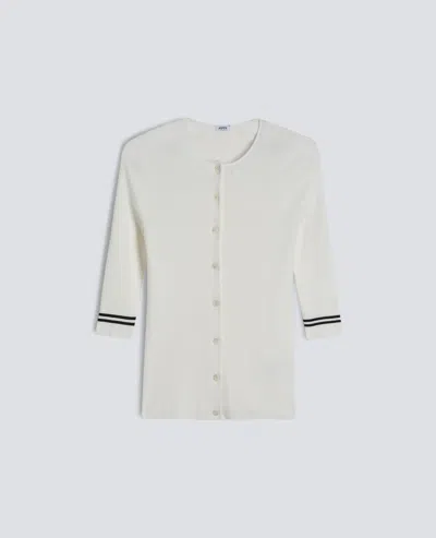 Aspesi Crewneck Cardigan In Pure Cotton Ribbed In White
