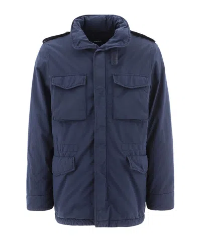 Aspesi Crinkled-finish Military Jacket In Blue