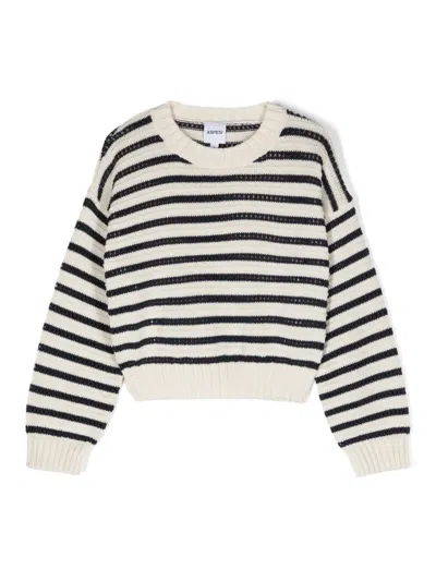 Aspesi Kids' Crochet-panelled Cotton Jumper In Blue