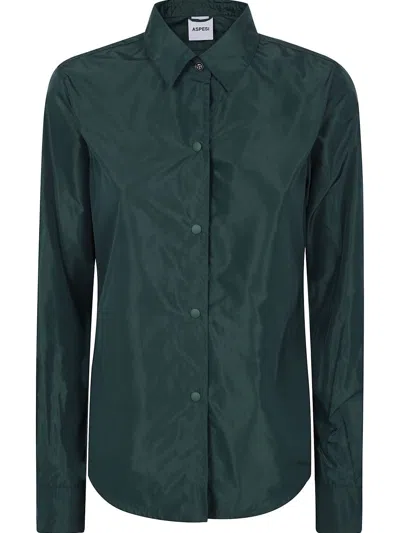 Aspesi Curved-hem Button-up Shirt In Green