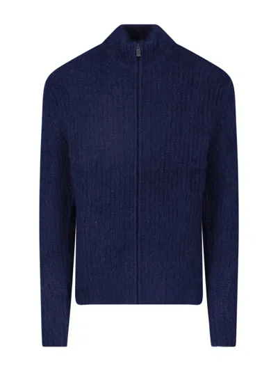 Aspesi Deep Blue Wool-mohair Half-zip Knit Sweater