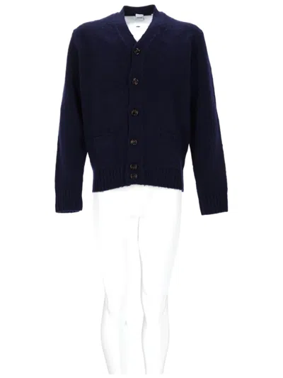 Aspesi Deep V-neck Wool Cardigan With Button-down Front In Black