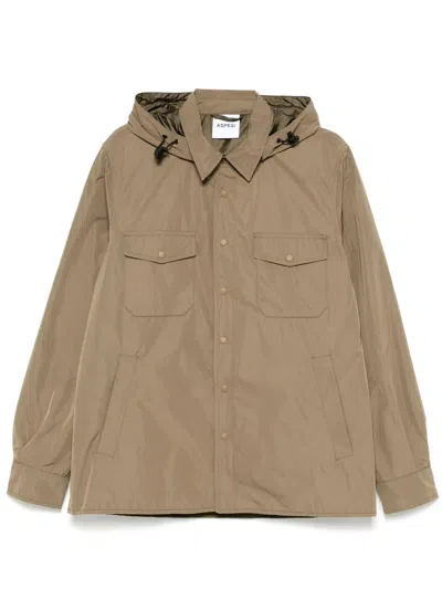 Aspesi Detachable-hood Shirt Jacket In Braun