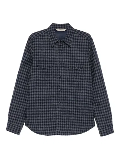 Aspesi Doppia Check-pattern Overshirt In Blue