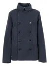 Aspesi Double-breasted Blue Jacket With Wide Lapel In Blue