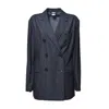 Aspesi Double-breasted Long Sleeved Denim Blazer In Blue