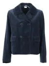 Aspesi Double-breasted Velvet-texture Jacket In Blue